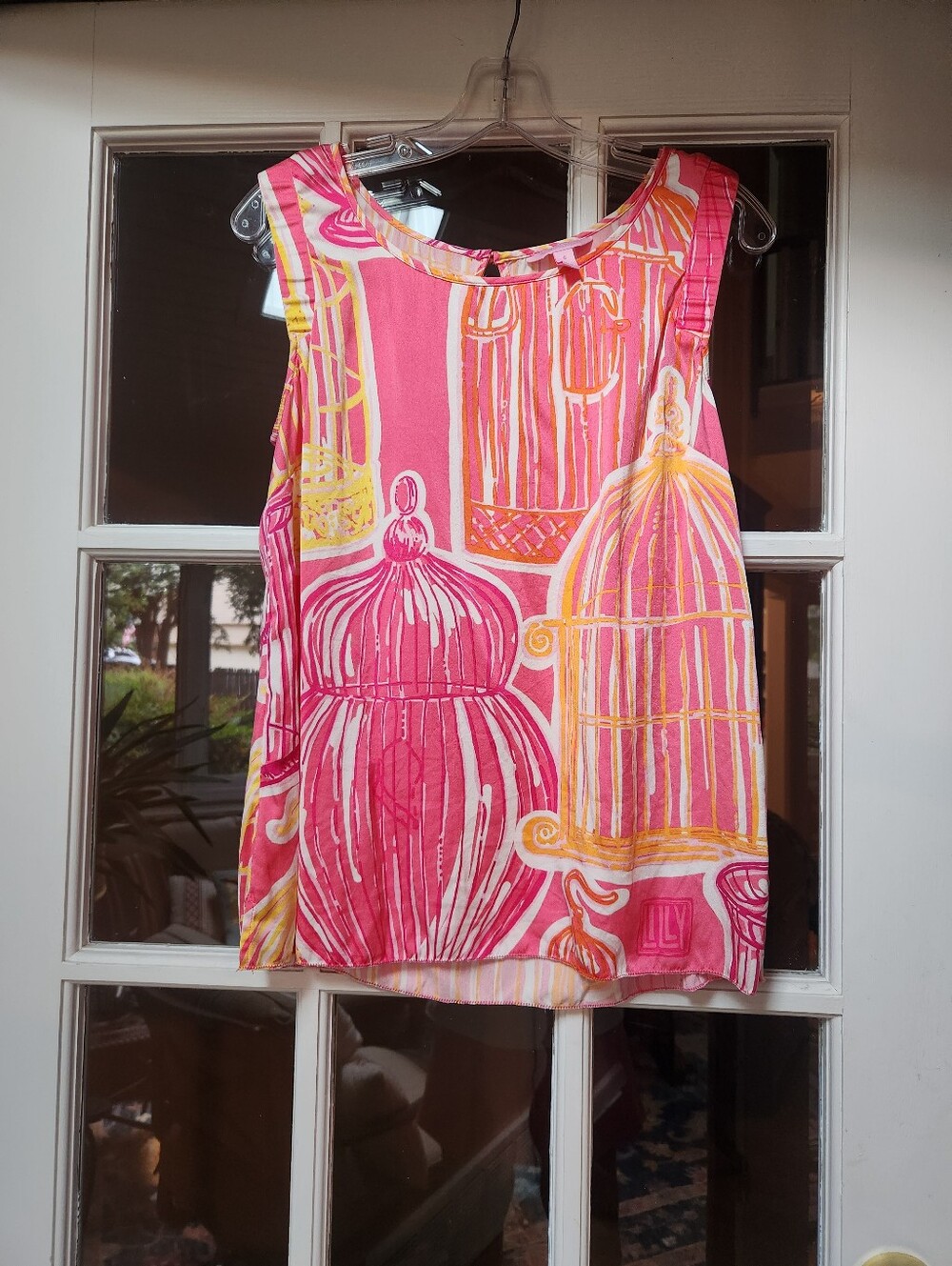 Lily Pulitzer Pink And Orange Sleeveless Chinoiserie Print Top